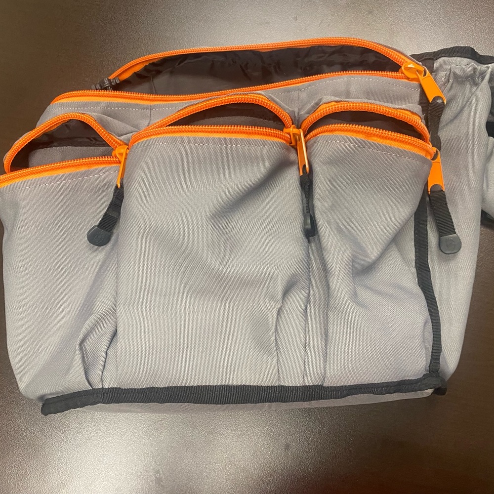 Diaper dude diaper bag gray orange and black interior